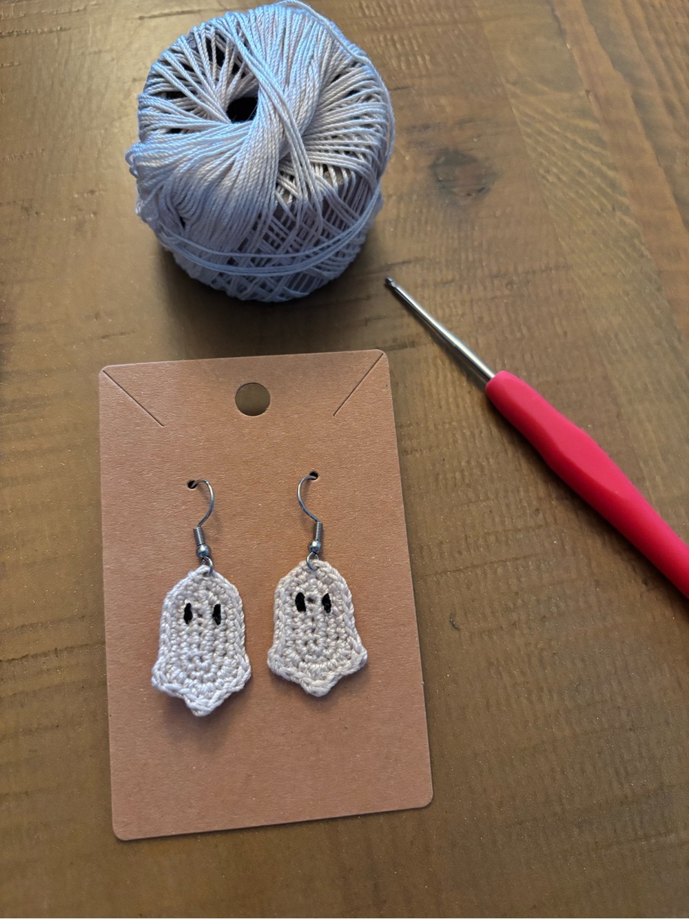 Cream Crochet Ghost Dangle Earrings - Cute Handmade Jewelry